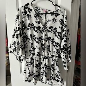 Accomplished Goals Black and Ivory Floral Blouse from Pink Lily